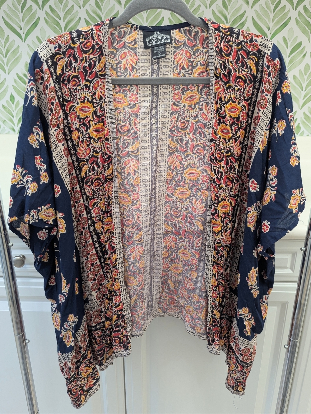 Angie Navy Floral Boho Kimono Large Flowy